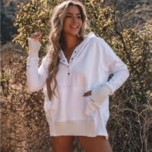 Casual Button V Neck Hoodies Oversized Pullover Sweatshirt Hooded Top - Picture 1 of 2